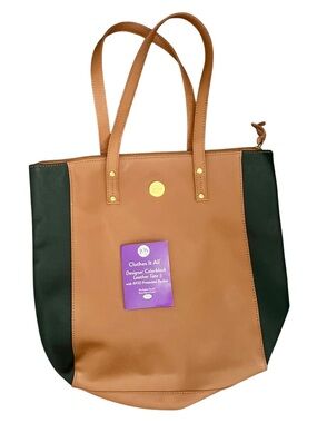 JOY Clothes It All Colorblock Leather Tote RFID Pocket Tan Green Work Bag